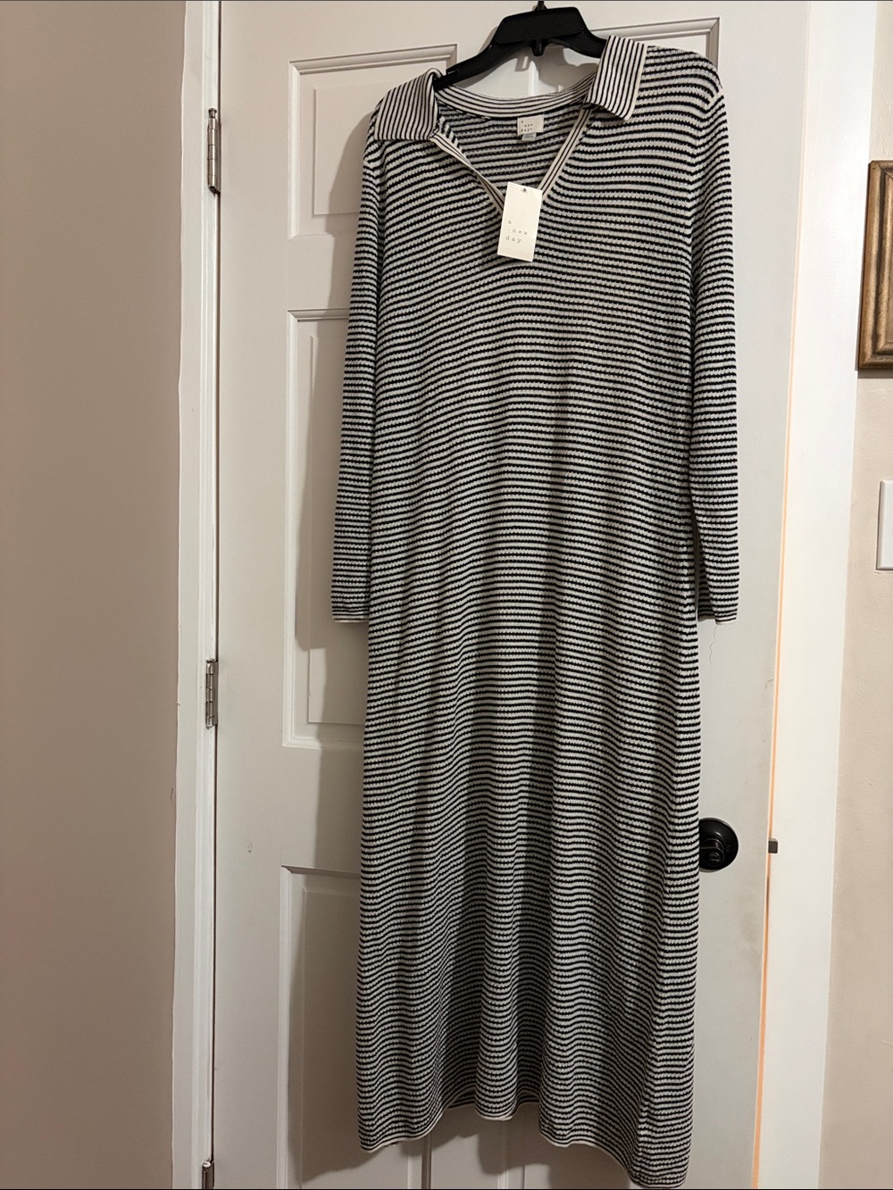 a new day Black & White Striped Collared Maxi Dress